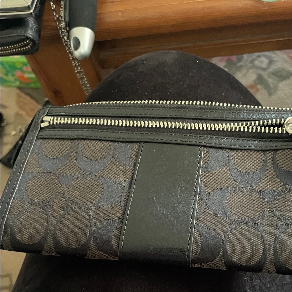 Coach Brown and Black Signature Logo Wristlet